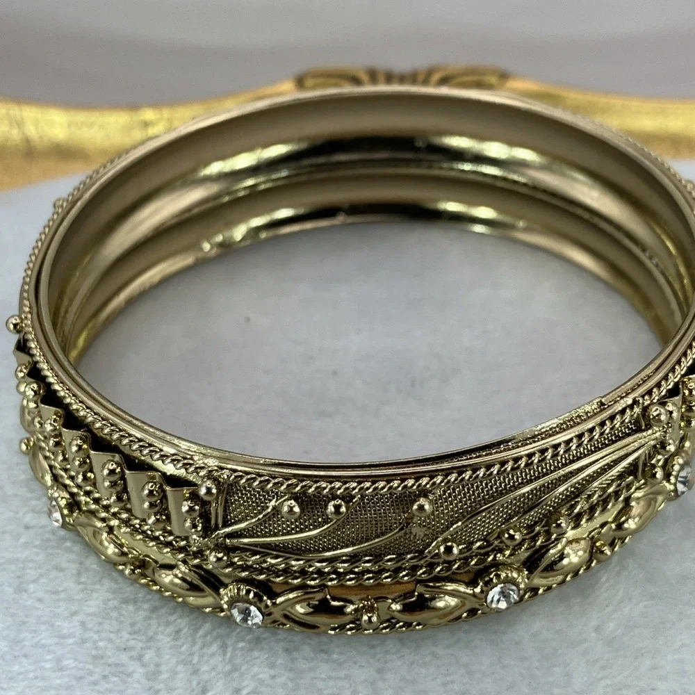 Children's Bangle Bracelets 2 Ornate Gold Tone Rhinestones Indian Design Stack